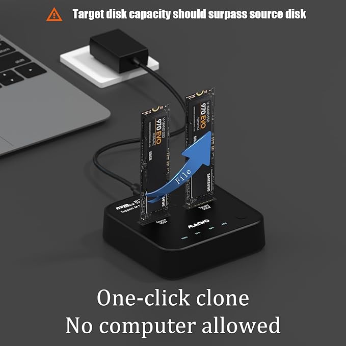 MAIWO K3016P Dual-Bay M.2 NVMe Docking Station, USB-C 3.1 Gen2 10Gbps, Offline One-Key Clone, Tool-Free SSD Enclosure for 2242/2260/2280/22110 PCIe NVMe SSDs – Compatible with Windows/Mac/Linux