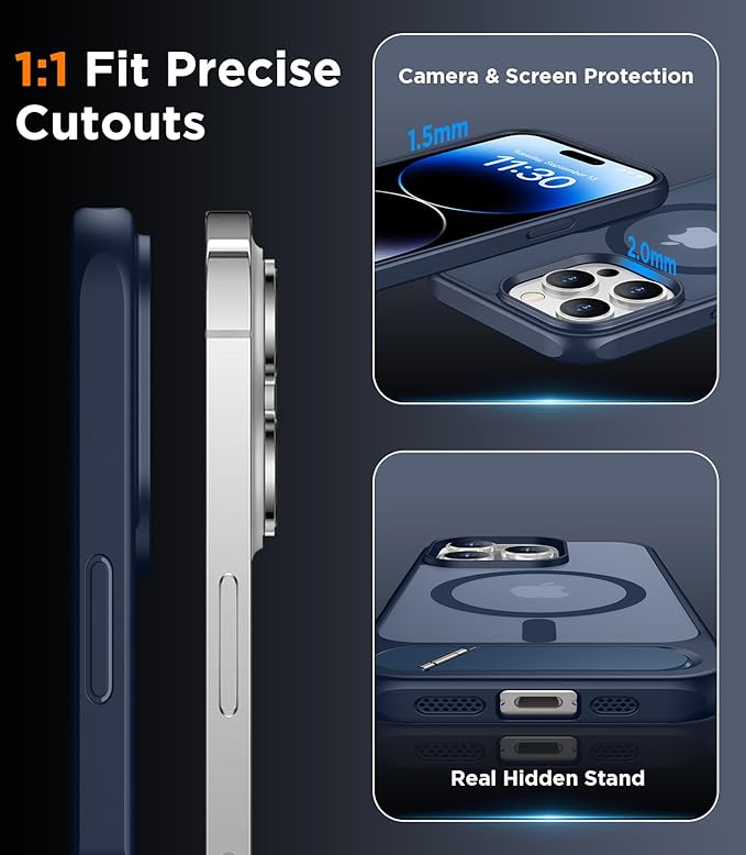 Magnetic Compatible with iPhone 14 Pro Max Case, [Built-in Invisible Kickstand][Compatible with MagSafe] [Military Grade Shockproof] Slim Translucent Matte Phone Case for iPhone 14 Pro Max 6.7"