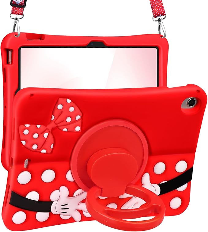 Lotadilo Cute Case for iPad Air 11 Inch M3 2025&M2 2024 / Air 5th/ 4th Generation 2022/2020 10.9 Inch - Silicone 3D for Girls Women Teens Girly Kawaii Funny Cartoon Soft Stand with Lanyard, Red Point