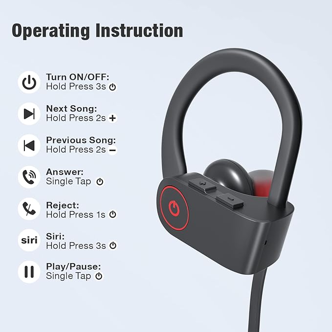 JOYWISE Bluetooth Wireless Headphones 16H Playtime Earbuds with Mic Stereo in-Ear Earphones, IPX7 Waterproof Sports Sound Isolation AI Music Creation Headsets for Running, Gym, Workout