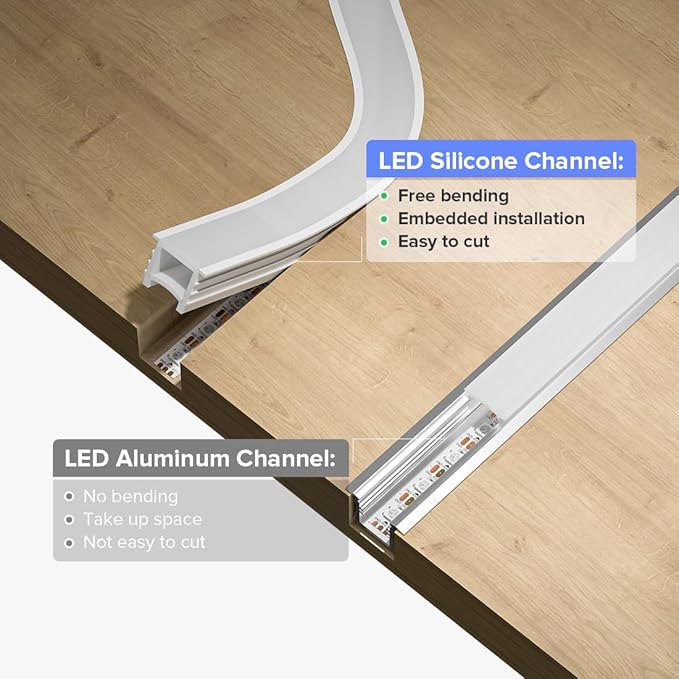 BTF-LIGHTING Silicone LED Channel System 9.8Ft Flexible Milky White Cover DIY Spotless Tube for ≤5mm Width LED Strip,Neon Rope Light Channel Diffuser, for Kitchen Cabinet, Room, Patio(No LED Strip)