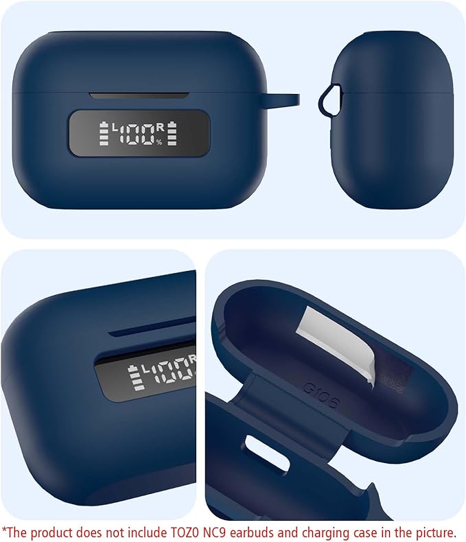 for TOZ0 NC9(2024) Case Cover, Silicone Protective Battery Display Visible Design Cover ONLY for TOZO NC9 Hybrid Active Noise Cancelling Wireless Earbuds 2024 Version with Carabiner-Blue