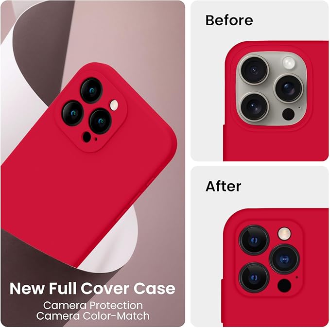 FireNova Designed for iPhone 16 Pro Max Case, Silicone Upgraded [Camera Protection] Phone Case with [2 Screen Protectors], Soft Anti-Scratch Microfiber Lining Inside, 2024, Deep Red
