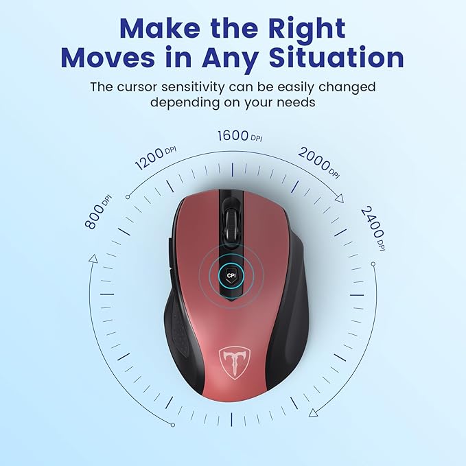 HOTWEEMS Wireless Mouse, D-09 Computer Mouse USB Cordless Mice for Laptop, Ergo Grips, Lightspeed 5-Level 2400 DPI, 16 Months Battery, Portable for PC Mac Chromebook (Red, 1 Pack)