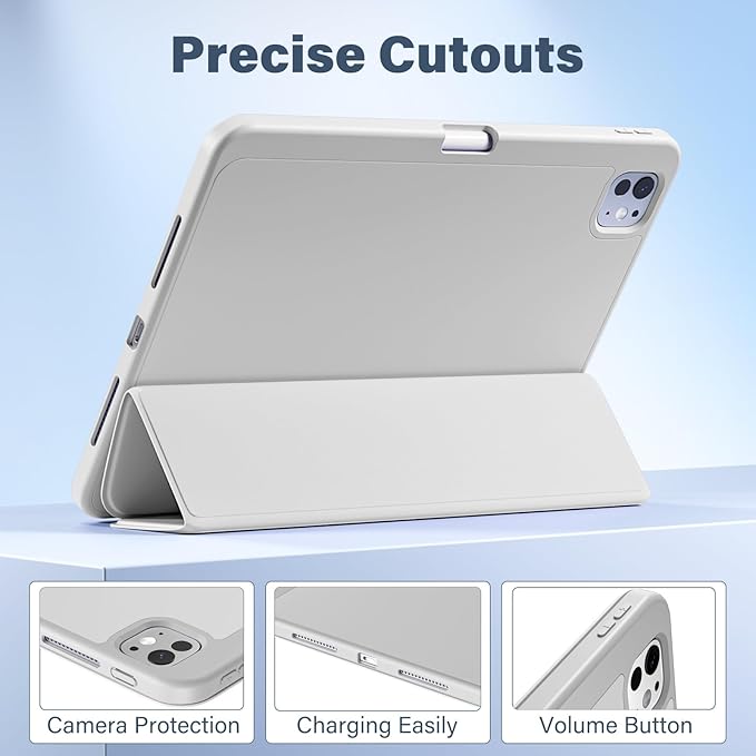 Akkerds for iPad Pro 11 Inch Case (M5/M4) 2025/2024 6th/5th Generation with Pencil Holder, for iPad Pro Case 11 Inch with Trifold Stand Protective Cover/Soft TPU Back, Auto Wake/Sleep, Light Gray