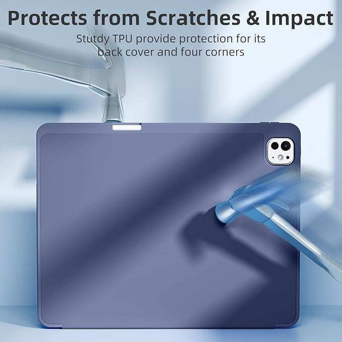 Akkerds Compatible with iPad Pro 13 Inch Case (M5/M4) 2025/2024, for iPad 13 Pro Case with Pencil Holder, Slim Trifold Stand Protective Cover with Soft TPU Back, Auto Wake/Sleep (BlueGray)