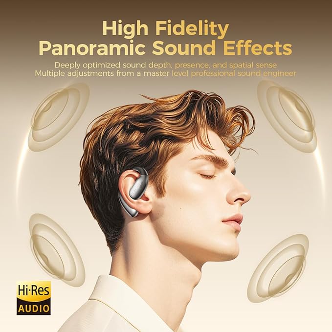 Open Ear Headphones, Bluetooth Headphones 50H Playtime with Noise Canceling Mic Headsets, Wireless Earbuds Lightweight Design Fit Cycling, Running, Workout (Black)