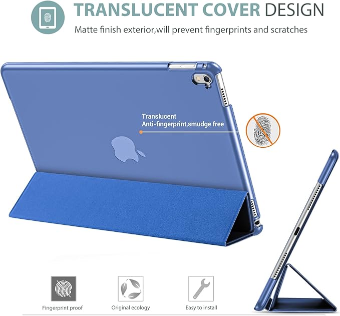 ProCase Smart Case for iPad Pro 9.7 Inch 2016, Ultra Slim Lightweight Stand Smart Case Shell with Translucent Frosted Back Cover for iPad Pro 9.7 Inch (A1673 A1674 A1675) -Darkblue