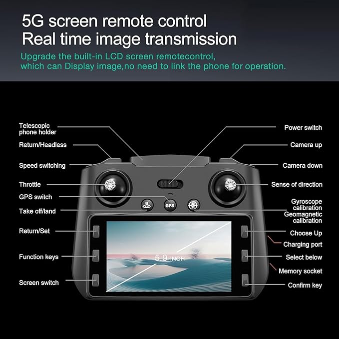 4K GPS Drone with Camera for Adults - 5G Remote Controller with 5.9 Inch Screen,Under 249g，Obstacle Avoidance, 60 Min Flight, Foldable Drone for Adults Beginners.（black）