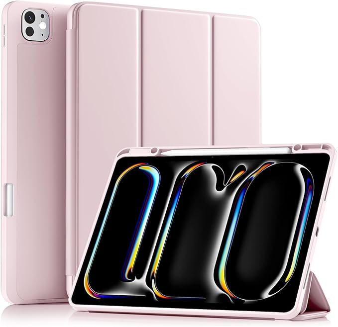 Akkerds Compatible with iPad Pro 13 Inch Case (M5/M4) 2025/2024, for iPad 13 Pro Case with Pencil Holder, Slim Trifold Stand Protective Cover with Soft TPU Back, Auto Wake/Sleep (Pink)