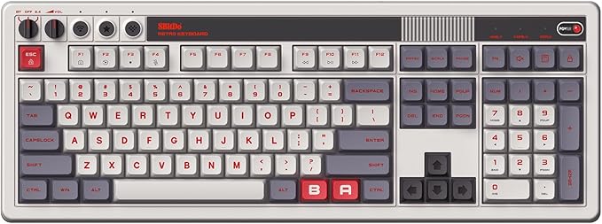 8BitDo Retro 108 Mechanical Keyboard with 108 Keys and Integrated Numpad, Bluetooth/2.4G/USB-C Hot Swappable Wireless Gaming Keyboard for Windows and Android - N Edition