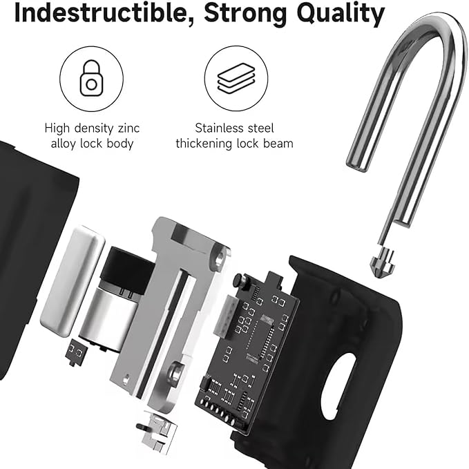 HIFAM Fingerprint Padlock, Keyless Biometric Gate Locks for Outdoor Fence Storage Gym, Smart Lock with USB Rechageable (Black)