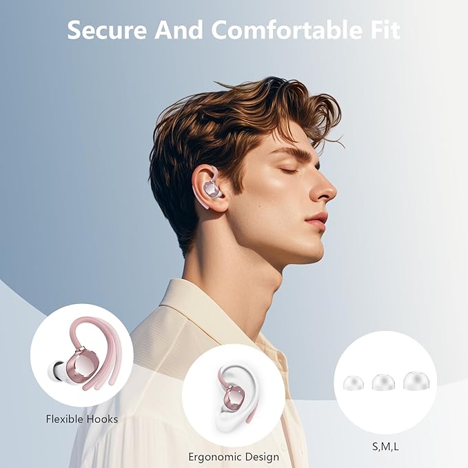 Wireless Earbuds for iOS Android, Bluetooth 5.4 Sport Headphones, 128H Playtime Over Ear Buds for Small Ear, Stereo Deep Bass, Sport Wireless Bluetooth Earphones, IPX7 Waterproof Running Headphones