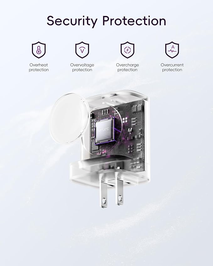 VRURC Charger for iPhone & Apple Watch, 20W USB C Fast Charging Block, 3-in-1 Compact Travel Adapter with 2 Port for iPhone 17/16/15/14/13, Wireless Magnetic for iWatch SE/11/10/9/8/7/6/5/4-Purple