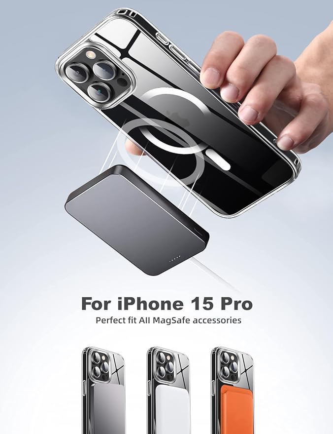 Tigowos Compatible with iPhone 15 Pro Case Fits MagSafe 10FT Drop Resistant Matte Skin Feeling Back Cover Aluminum Alloy Keys Fits iPhone 15 Pro Phone Cases，Clear