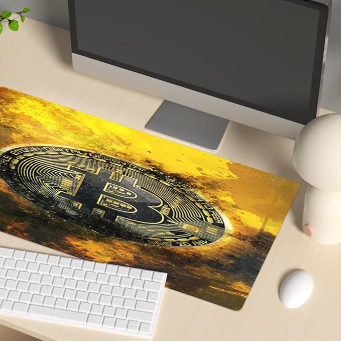 Gold Bitcoin Coin Inspirational Quote Mouse Pad, Motivational Mouse Pad for Desk, 31.5"x15.7"