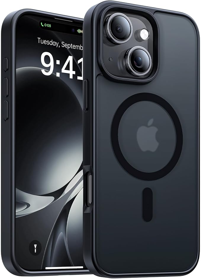 Magnetic for iPhone 15 Case,[Compatible with MagSafe][Military-Grade Drop Protection][Anti-Yellowing] Shockproof Protective Translucent Matte Cover for iPhone 15 Phone Case,Black