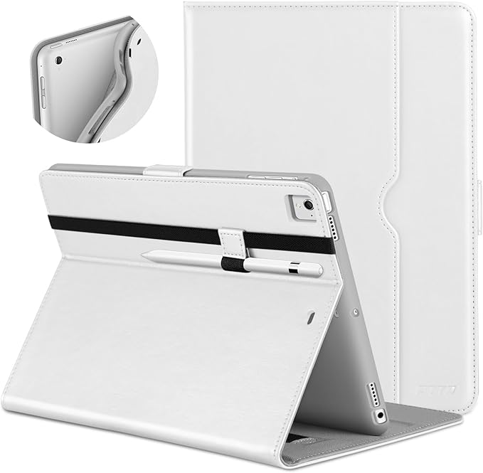 DTTO for iPad 9.7 Inch 5th/6th Generation 2018/2017 Case with Apple Pencil Holder, Premium Leather Folio Stand Cover Case for Apple iPad 9.7 inch, Also Fit iPad Pro 9.7/Air 2/Air - White