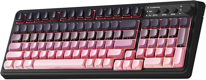 AULA S99 Keyboard, Wireless Gaming Keyboard Bluetooth Ergonomic Creamy Computer Keyboards Cute Full Size Backlit Tri-Mode BT/2.4GHz/USB-C for PC Laptop - Black & Pink Gradient