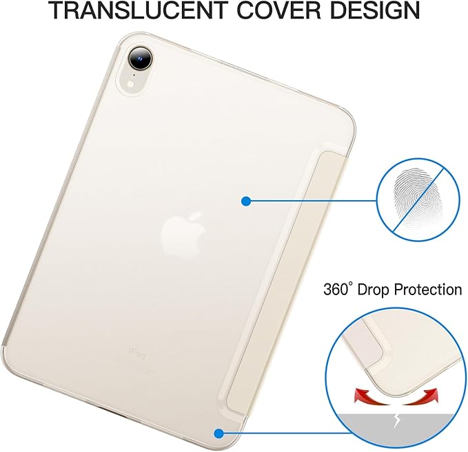 JETech Case for iPad mini (A17 Pro, 2024 Model, 7th Generation) / mini 6 (2021 Model, 6th Generation), Slim Stand Hard Back Shell Smart Cover with Auto Wake/Sleep (Starlight)