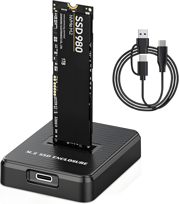 M.2 NVME SATA SSD Enclosure Adapter, 10Gbps USB 3.2 Gen 2 USB C External, Aluminium Alloy Housing, Supports M.2 (M Key) NVMe & (B+M Key) SATA SSDs, Plug and Play External Storage Solution