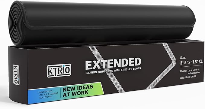 KTRIO Large Gaming Mouse Pad Desk Mat, Superior Micro-Weave Cloth for Precise Mouse Control, Non-Slip Rubber Base, Stitched Edges, Water-Resistant, for Gamer, Office & Home, 31.5" x 11.8" inches