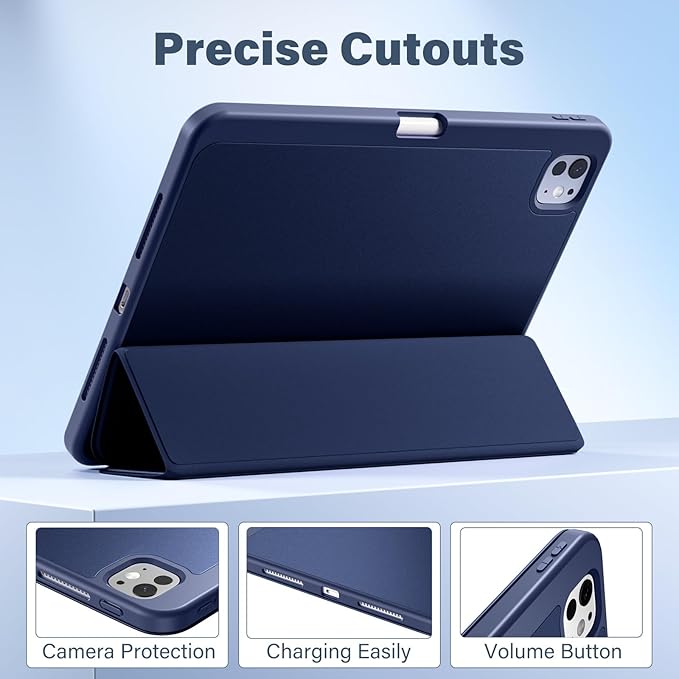 Akkerds for iPad Pro 11 Inch Case (M5/M4) 2025/2024 6th/5th Generation with Pencil Holder, for iPad Pro Case 11 Inch with Trifold Stand Protective Cover/Soft TPU Back, Auto Wake/Sleep, Navy Blue