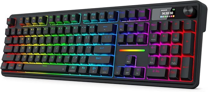 Redragon K762 Wireless Gasket Gaming Keyboard w/Hype Screen & Knob, 104 Keys Mechanical Keyboard, Easy-Control 1.14’’ TFT Info Display, 5-Layer Noise Dampening, Round PBT Keycaps, Custom Linear Switch