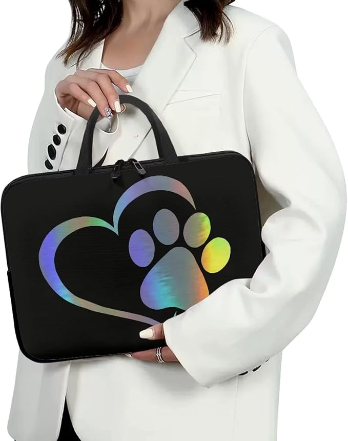 12 Inch Cute Dog Paw Laptop Sleeve, Protective Tablet Case with Handle, Computer Bag Carrying Case Portable Neoprene Notebook Cover Messenger Briefcase for Travel/Business/School/Men/Women