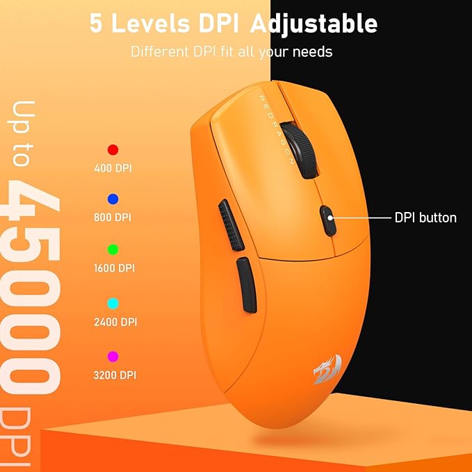 Redragon M919 Pro Wireless Gaming Mouse Esports, 54g Lightweight, 8K Polling Rate, 45K DPI Optical Sensor, 6 Programmable Buttons, 85 Hr Battery, BT5.1/2.4GHz/USB-C Wired Gamer Mouse for PC/Mac