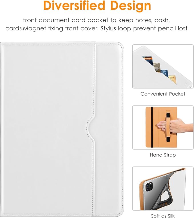 DTTO for iPad Pro 12.9 6th / 5th / 4th / 3rd Generation Case 2022/2021/2020/2018, Leather Folio Stand Cover with Built-in Apple Pencil Holder -Auto Wake/Sleep and Multi Viewing Angles, White