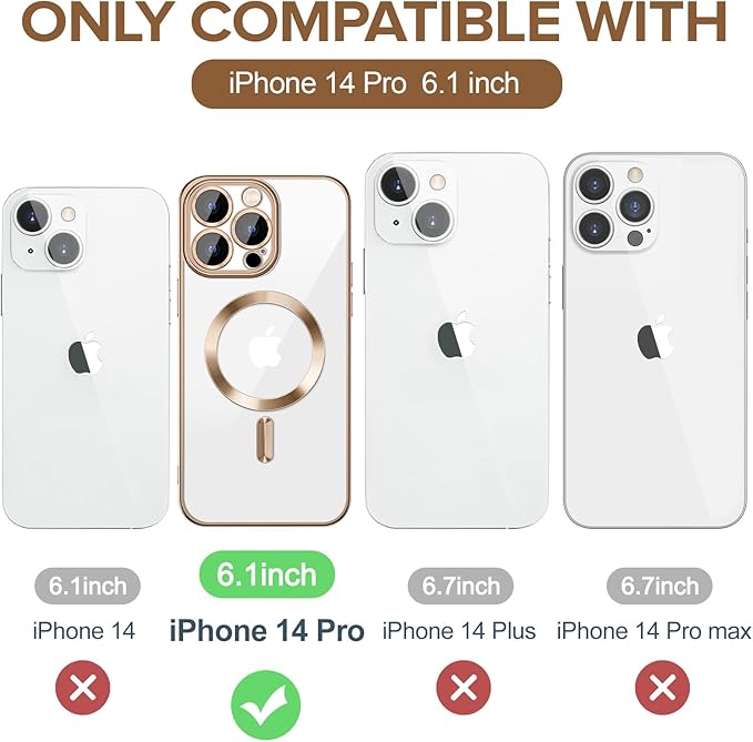 Hython Magnetic Clear for iPhone 14 Pro Case with Camera Lens Protector [Compatible with MagSafe] Luxury Plating Edge Slim Soft TPU Cover Protective Phone Case for iPhone 14 Pro 6.1", Desert Brown