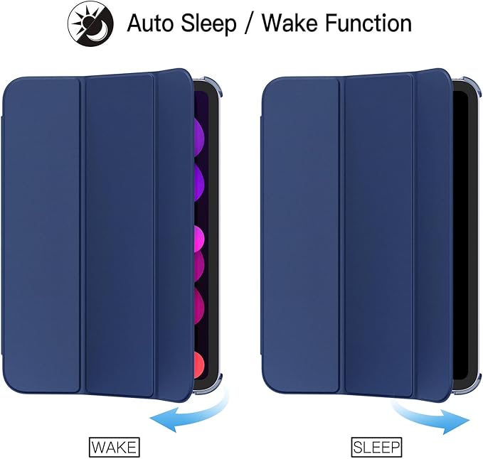 JETech Case for iPad mini (A17 Pro, 2024 Model, 7th Generation) / mini 6 (2021 Model, 6th Generation), Slim Stand Hard Back Shell Smart Cover with Auto Wake/Sleep (Navy Blue)