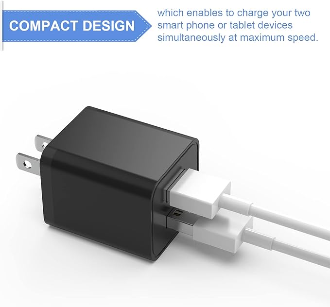 6Pack USB Wall Charger, iGENJUN 2.4A Phone Charger Dual USB Port Cube Power Plug Adapter Fast Wall Charger Block Compatible with iPhone 17/17 Pro/16/16 Pro, Samsung Galaxy, Pixel, LG, Android-Black