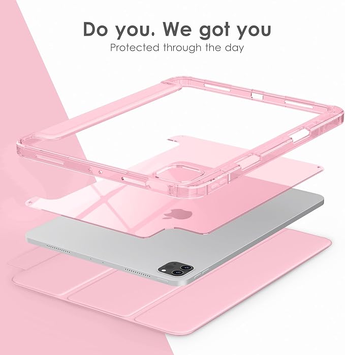 VIKESI Case for iPad Pro 12.9 6th/5th/4th/3rd Generation 2022/2021/2020/2018,TPU Shockproof Frame,Built-in Pencil Holder,Auto Sleep/Wake - Pink