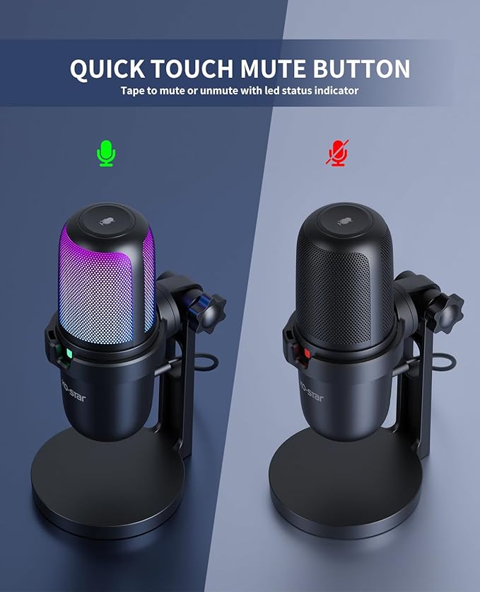 USB Streaming Gaming Microphone, PC Condenser Desktop Mic for Video, Home use, YouTube, with RGB Control, Gain Knob, 3.5mm Headphone Jack, Shock Mount, on Computer/PS5 - (Black)
