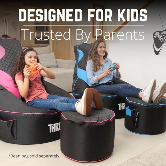 Throne Boss Gaming Footstool - Cover ONLY No Filling - Matching Bean Bag Chair Pouf/Ottoman - Round Gamer Foot Stool Footrest with Drink Holder (Green)
