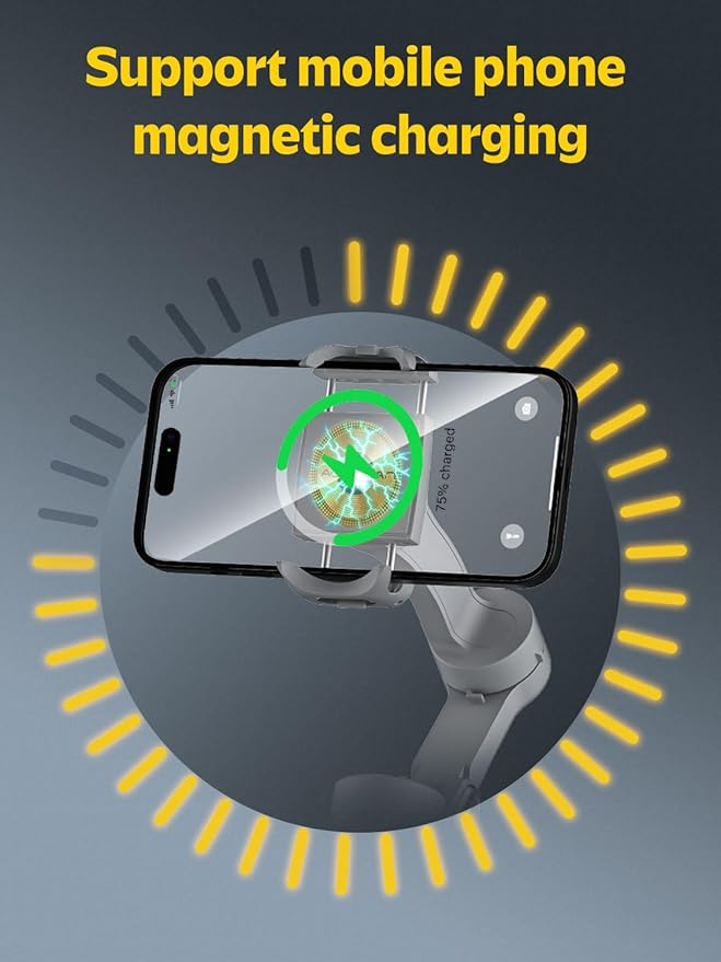 Professional Gimbal Stabilizer for Smartphone w/Wireless Charging OLED Display LED Light Focus Wheel, 3-Axis Phone Gimbal Stabilizer for iPhone 15 14 13 12 Pro/Max/Xs Galaxy S23-AOCHUAN Smart X Pro
