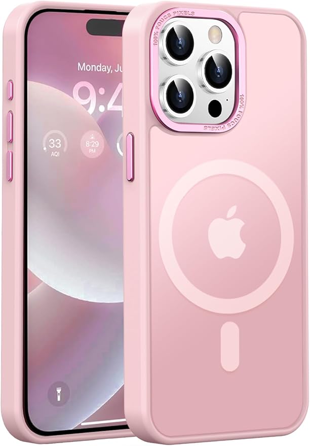 Newfuture Upgraded Magnetic for iPhone 15 Pro Max Case [Compatible with Magsafe] [Mil-Grade Protection], Pocket-Friendly, Slim Translucent Phone Case Cover for iPhone 15 Pro Max 6.7", Tender Pink
