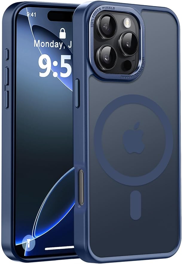 Newfuture Designed for iPhone 16 Pro Case with Magnetic [13 FT Military Drop Protection] [Compatible with Magsafe] Slim Translucent Matte Shockproof with Anti-Fingerprint Phone Case,Navy Blue