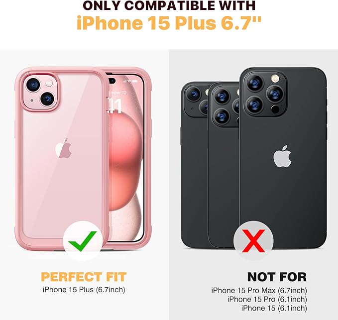 Diaclara Designed for iPhone 15 Plus Case 6.7 Inch,Full Body Rugged Case with Built-in Touch Sensitive Anti-Scratch Screen Protector+9H Tempered Glass Camera Lens Protector, Coral Pink