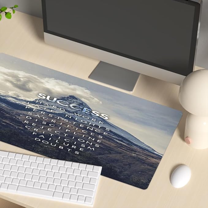 Success Mountain Desk Mat,Inspirational Large Mouse Pad 31.5"x15.7" Extended Gaming Mouse Pad Mat with Non-Slip Base Stitched Eges Mousepad for Computer,Office,Keyboard and Laptop Blue