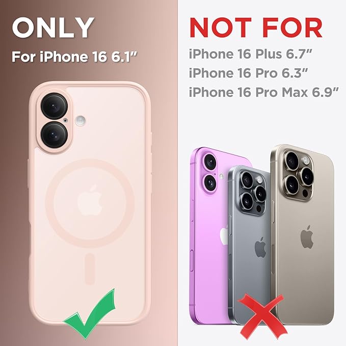 CAPRARO Magnetic Compatible with iPhone 16 Case, Upgraded [Full Camera Protection] [Compatible with MagSafe] Protective Translucent Matte Women Girl Phone Case Cover, Cherry Pink