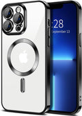 Hython Magnetic Clear for iPhone 13 Pro Max Case with Camera Lens Protector [Compatible with MagSafe] Plating Edge Slim Soft TPU Cover Protective Phone Case for iPhone 13 Pro Max 6.7", Black