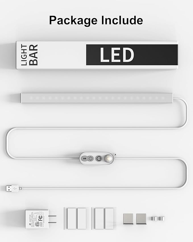 ASOKO Motion Sensor Dimmable Led Under Cabinet Lighting,14.5in USB Plug-in Under Desk Light with 3 Color Changing(2700K, 4000K,6000K),Dimmable LED Light Bar for Home Kitchen,Cabinet,Pantry