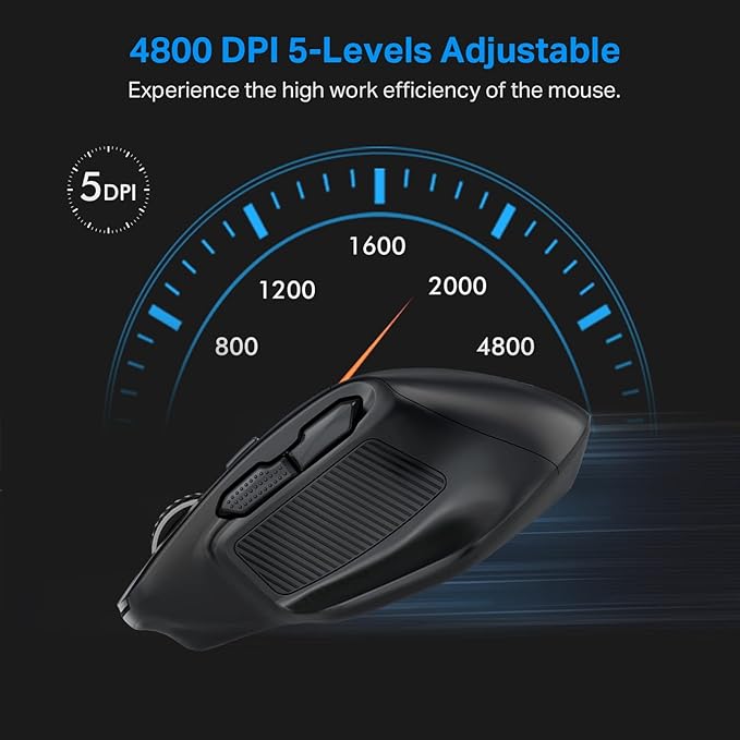 E-YOOSO Large Wireless Mouse for Big Hands, X-31 Cordless Ergo Computer Mouse, 6 Buttons, 5-Level 4800 DPI, 18 Months Battery Life, for Laptop, PC, Chromebook (Black)