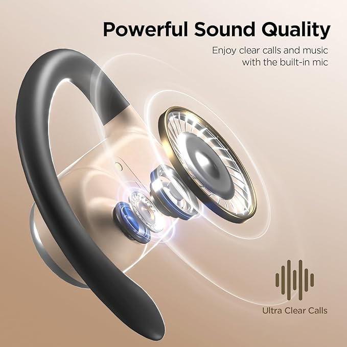 Open Ear Wireless Headphones Air Conduction Earbuds with Mic 42H Playtime Clear Calls LED Digital Display Over Earphones Lightweight Waterproof Secure Earhooks for PC Sports Running Game Business Work