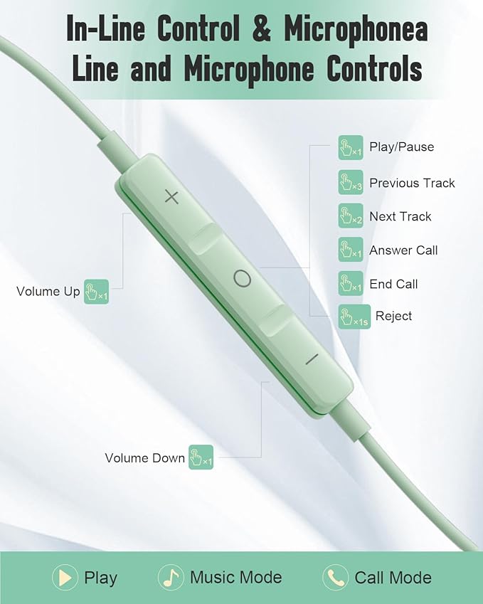 Wired Headphones USB C for for Galaxy S26 S25 Ultra A17 A16 S24 S23 in Ear USB-C Headphones Wired with Microphone Volume Control Type C Headphones iPhone 16 Pro Max iPad mini Xiaomi Pixel Green