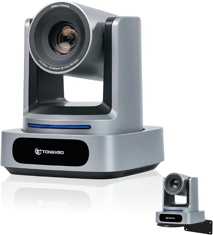 TONGVEO AI 4K PTZ Camera with Auto Tracking, 10X Optical Zoom Video Conferencing Camera, HDMI & USB 3.0 Plug and Play Webcam for Zoom, Teams, Church Worship, Live Streaming, Education