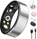 Smart Ring for Women Men, Health Tracker with Heart Rate/Blood Oxygen/Blood Pressure/Sleep Monitor/Step Counting, IP68 Waterproof Fitness Ring, No App Fees for iOS & Android (Silver, 10#)